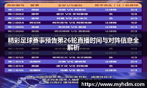 精彩足球赛事预告第26轮直播时间与对阵信息全解析
